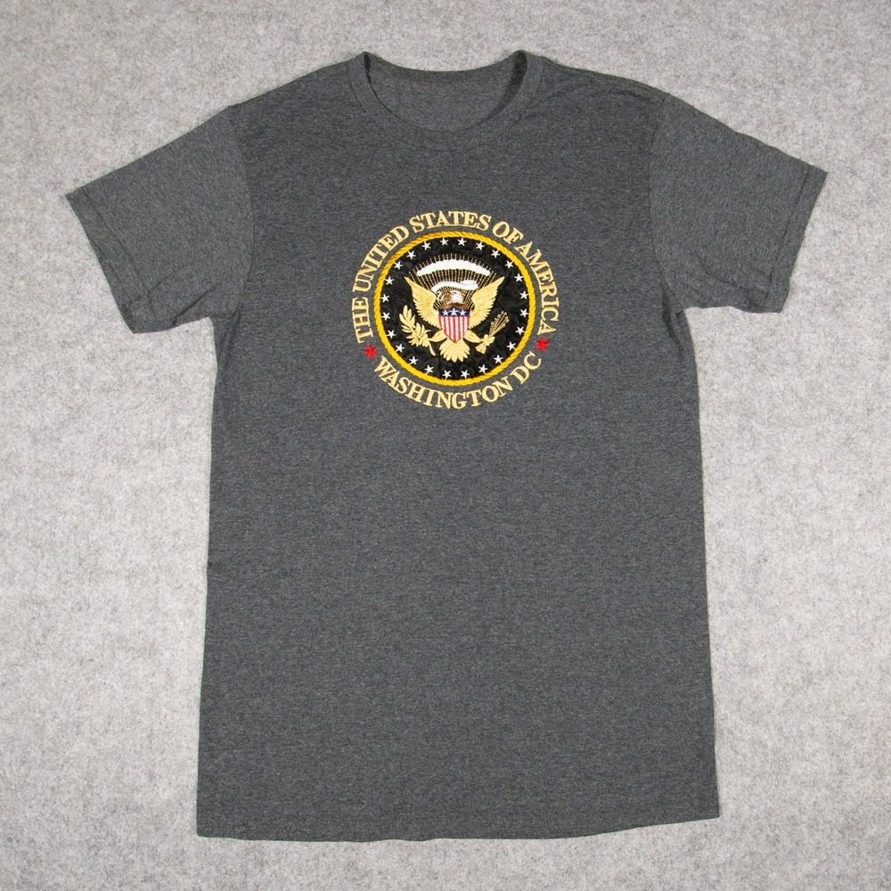 Washington DC Presidential Seal Graphic T-Shirt Dark Gray Embroidered Style XS